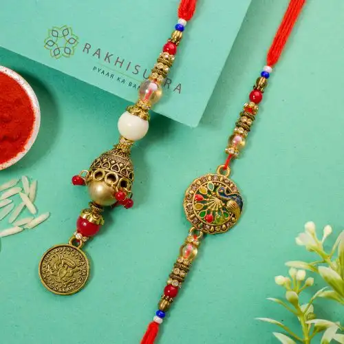 Dazzling Kundan Bhaiya Bhabhi Rakhi Set