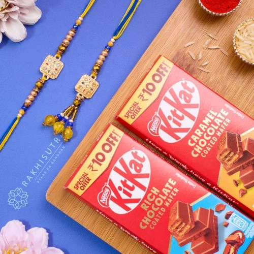 Remarkable Kundan Bhai Bhabhi Rakhi N KitKat Combo