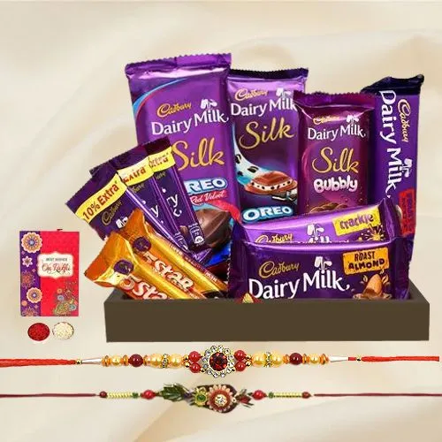 Splendid Twin Rakhi with Cadbury Chocolate Treat Hamper