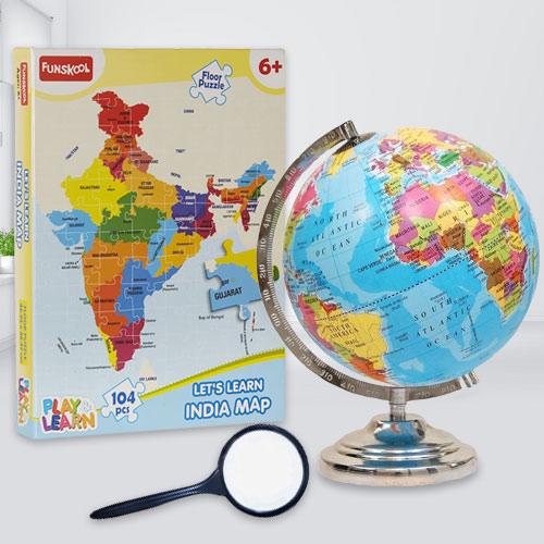 Funskool World Map Puzzle Remarkable Funskool Map Puzzle N Rotating World Globe Delivery In Hyderabad  - Hyderabadonlineflorists