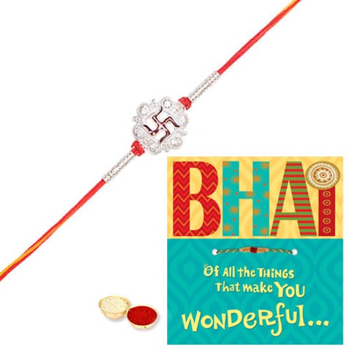 Rakhi Hyderabad Attractive Swastik Rakhi And Rakhi Card With Thread Rakhi Free Shipping